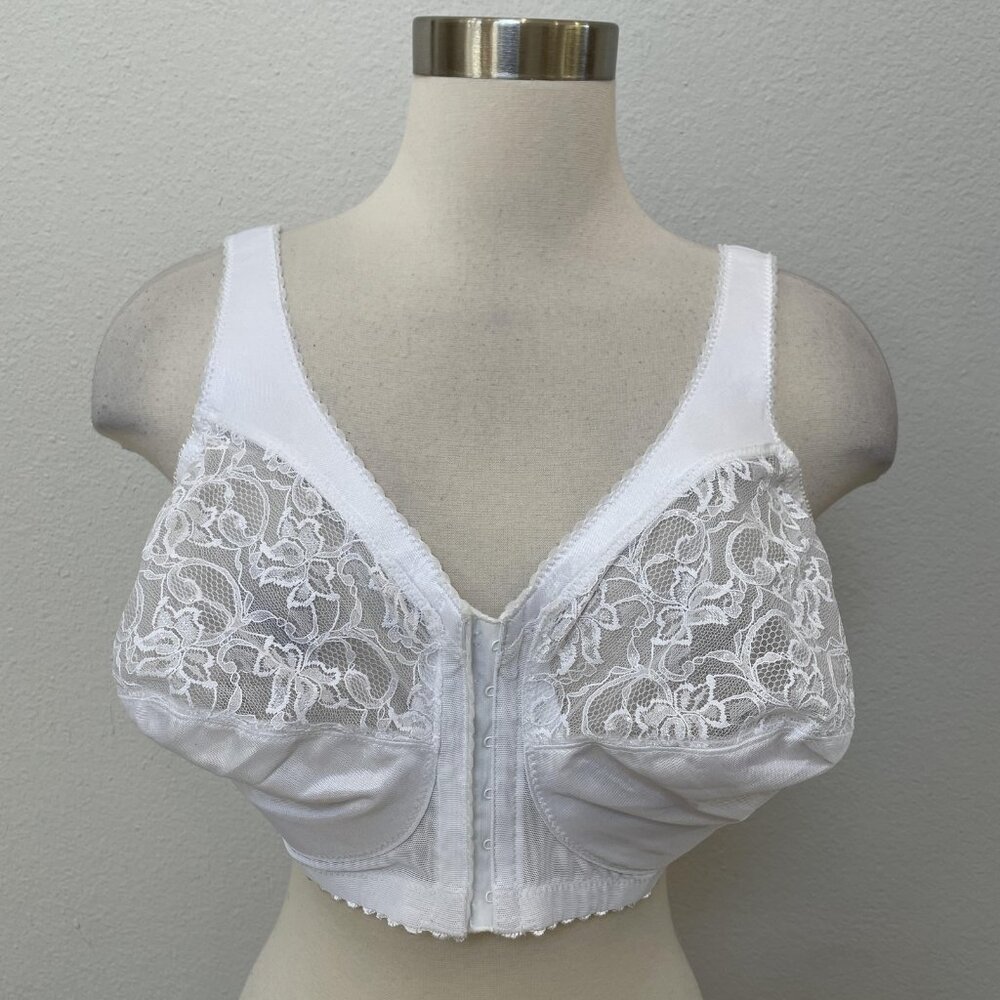 Glamorise Front Close Cotton Support Bra Womens 40DD White Lace Wireless Comfort